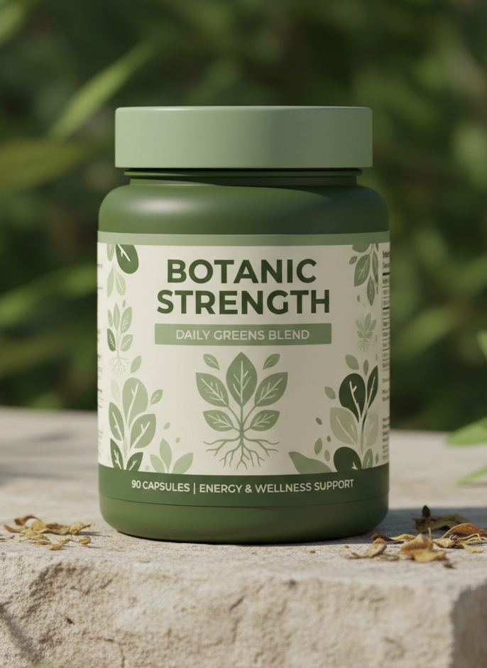 Botanic Strength product bottle on natural background